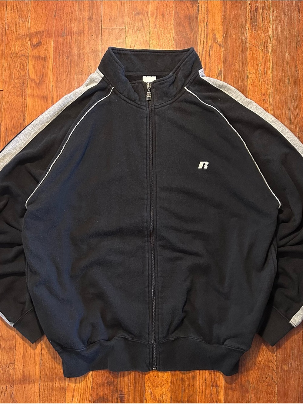 Vintage Y2K Russell Athletic Essential Black Gray Full Zip Up Track Jacket L